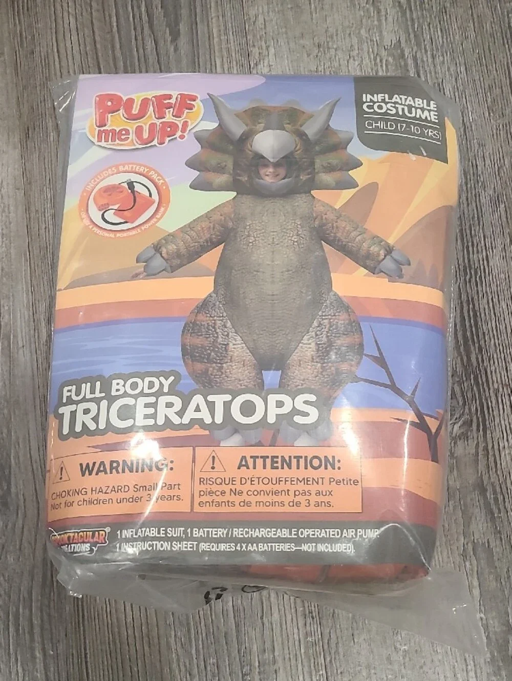 Spooktacular Creation Inflatable Triceratops Kids Costume Size 7-10